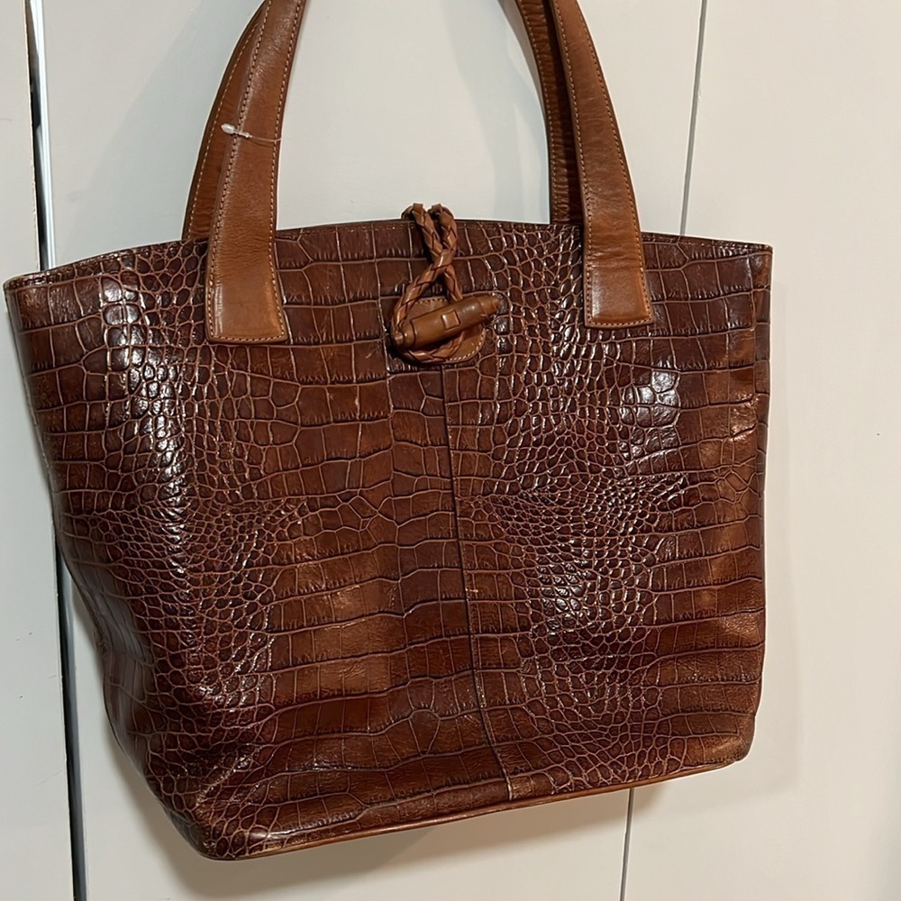 Eric Javits New York leather croc tote approx 17x13x7 - Picture 2 of 4
